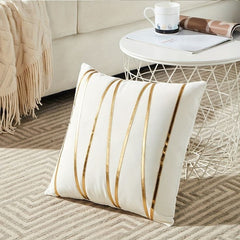 White Velvet Cushion Cover with Golden Lines – 16x16