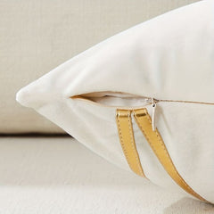 White Velvet Cushion Cover with Golden Lines – 16x16