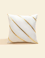 White Velvet Cushion Cover with Golden Lines – 16x16