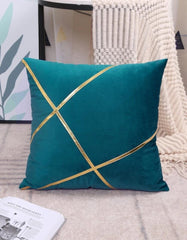 Modern Velvet Pillow Cover – Gold Line Art 16x16
