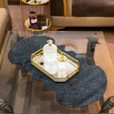 Premium Dark Gray Rabbit Fur Center Table Runner – Leather Base by Alezam