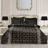 Luxury Satin Silk Jacquard Bed Sheet - 7 Pcs Black King Size Bridal Set