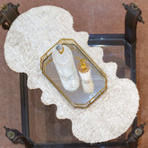 Premium Off-White Rabbit Fur Center Table Runner with Leather Bottom by Alezam