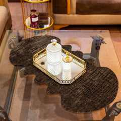 Elegant Brown Rabbit Fur Table Runner – Premium Leather Bottom by Alezam