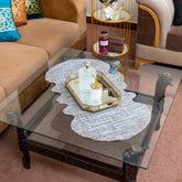 Premium Light Gray Center Table Runner – Rabbit Fur Top with Leather Back by Alezam