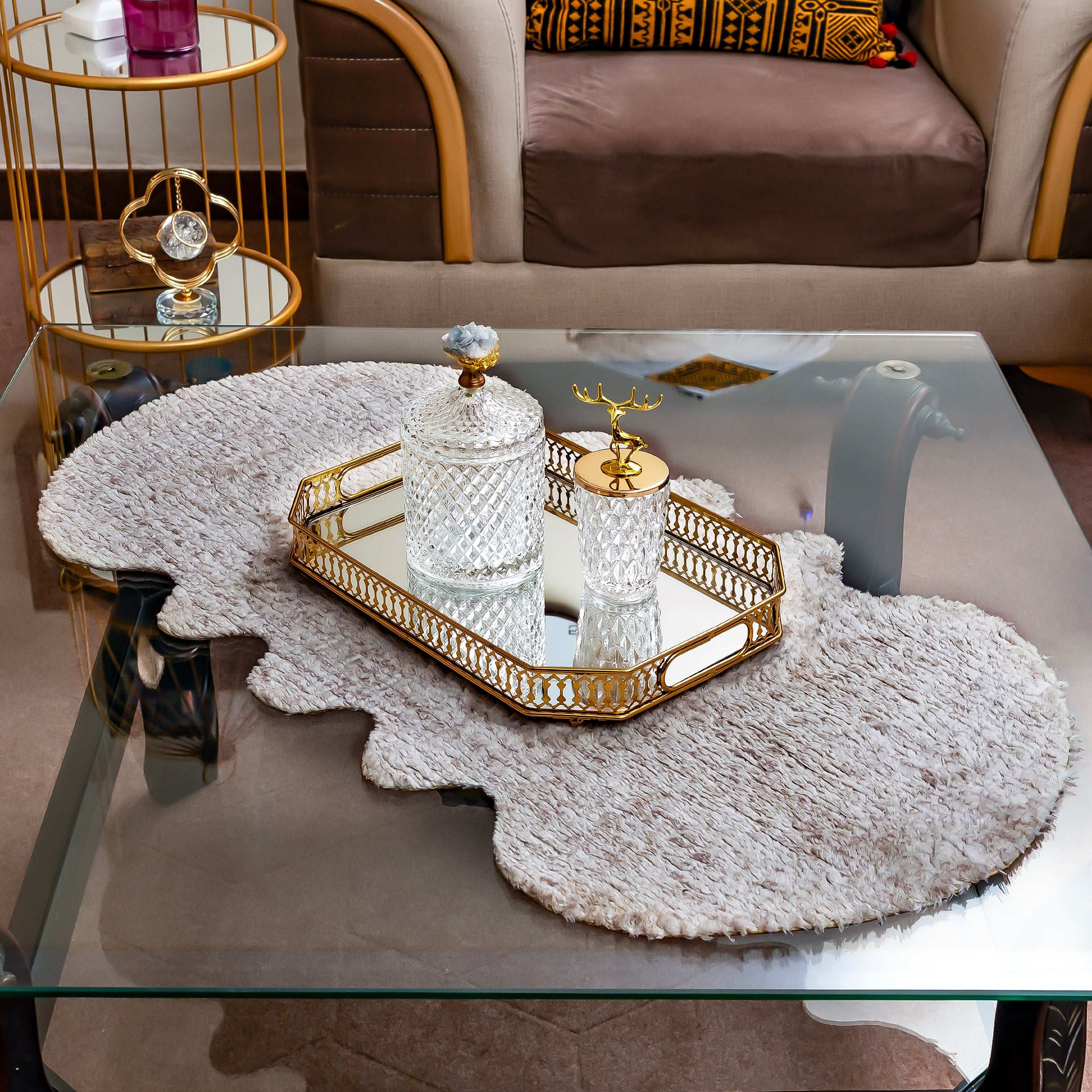 Premium Center Table Runner – Rabbit Fur Top & Leather Bottom by Alezam