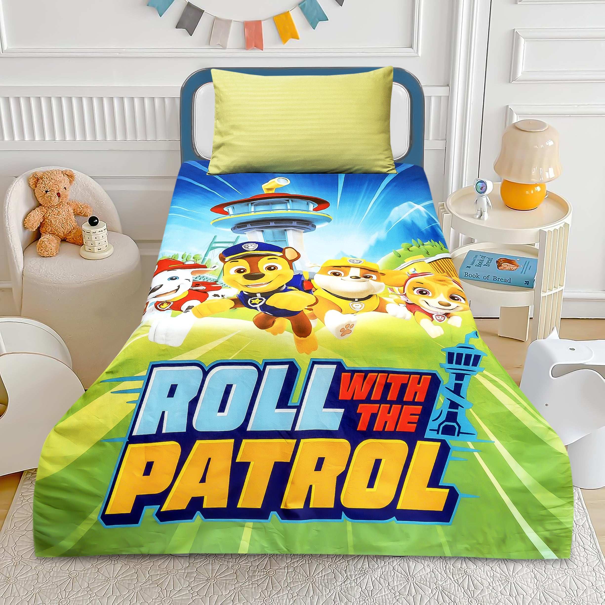 Alezam Store Kids Cotton Bed Sheet with Paw Patrol Print and Pillow Cover