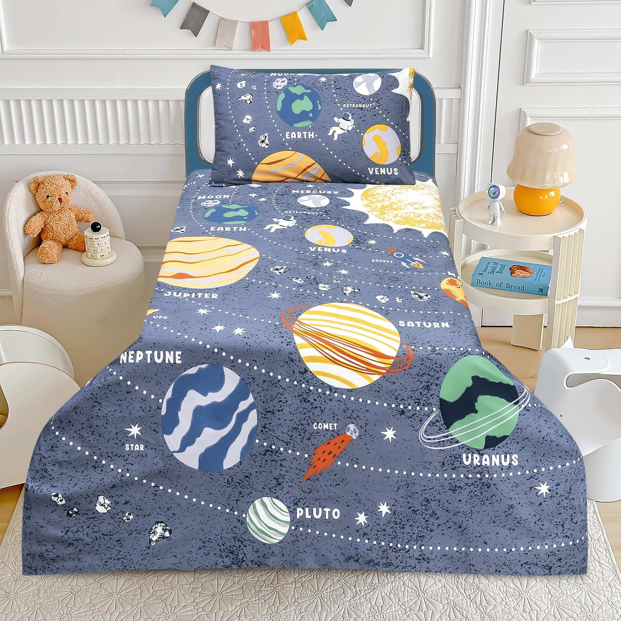Space Theme Kids Bed Sheet Set with Planets Design by Alezam Bedding