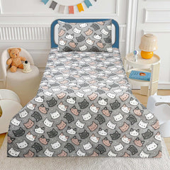 Kids Cotton Bed Sheet Set with Cute Cat Print by Alezam Bedding Store