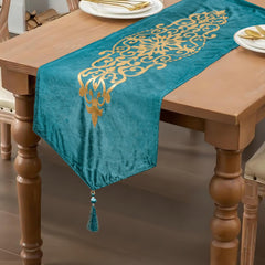 Luxury Printed Velvet Table Runner Set of 3 Pieces-Sea Green