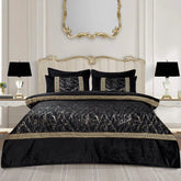 Imported Black Velvet Print Glittered 6 Pcs Bedsheet Set With Quilt Cover