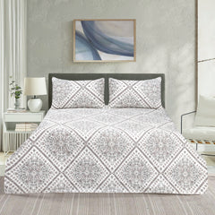 Classic White Pattern King Size Bedsheet 3 Pcs Set by Alezam