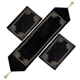 Bold Black Modern Embroidery Home Decor 03 Piece Table Runner