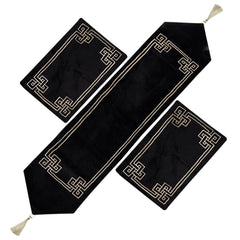 Bold Black Modern Embroidery Home Decor 03 Piece Table Runner