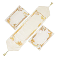 Classic Gold Embroidery Home Decor 03 Pcs Table Runner Set