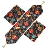 3 Pcs Vintage Style Dark Background Floral Table Runner & Mat Set