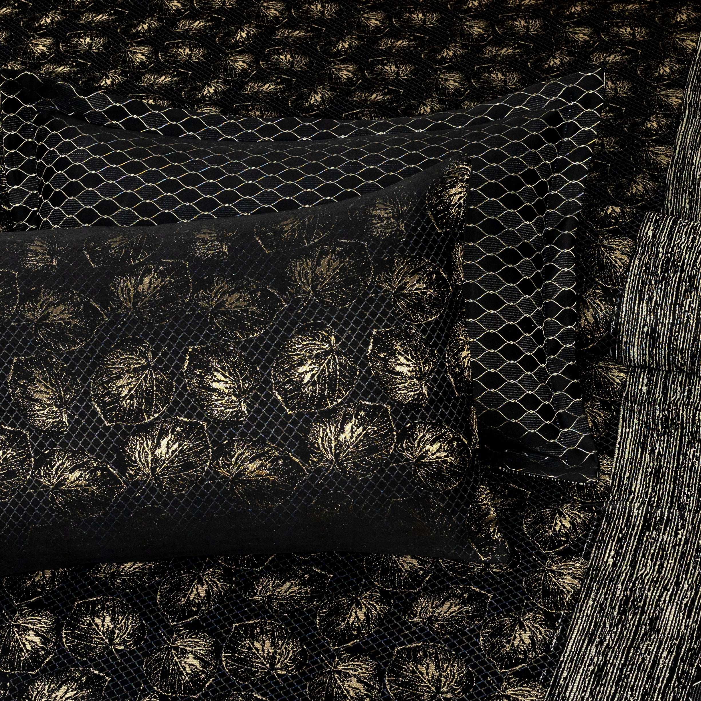 Luxury Satin Silk Jacquard Bed Sheet - 7 Pcs Black King Size Bridal Set