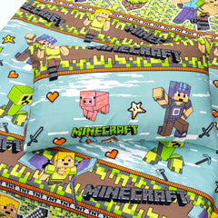 Alezam Store Cotton Bed Sheet for Kids with Minecraft Print and Pillow Cover