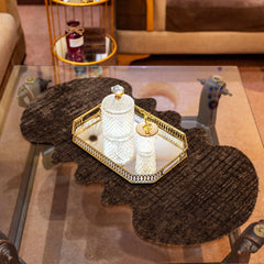 Elegant Brown Rabbit Fur Table Runner – Premium Leather Bottom by Alezam