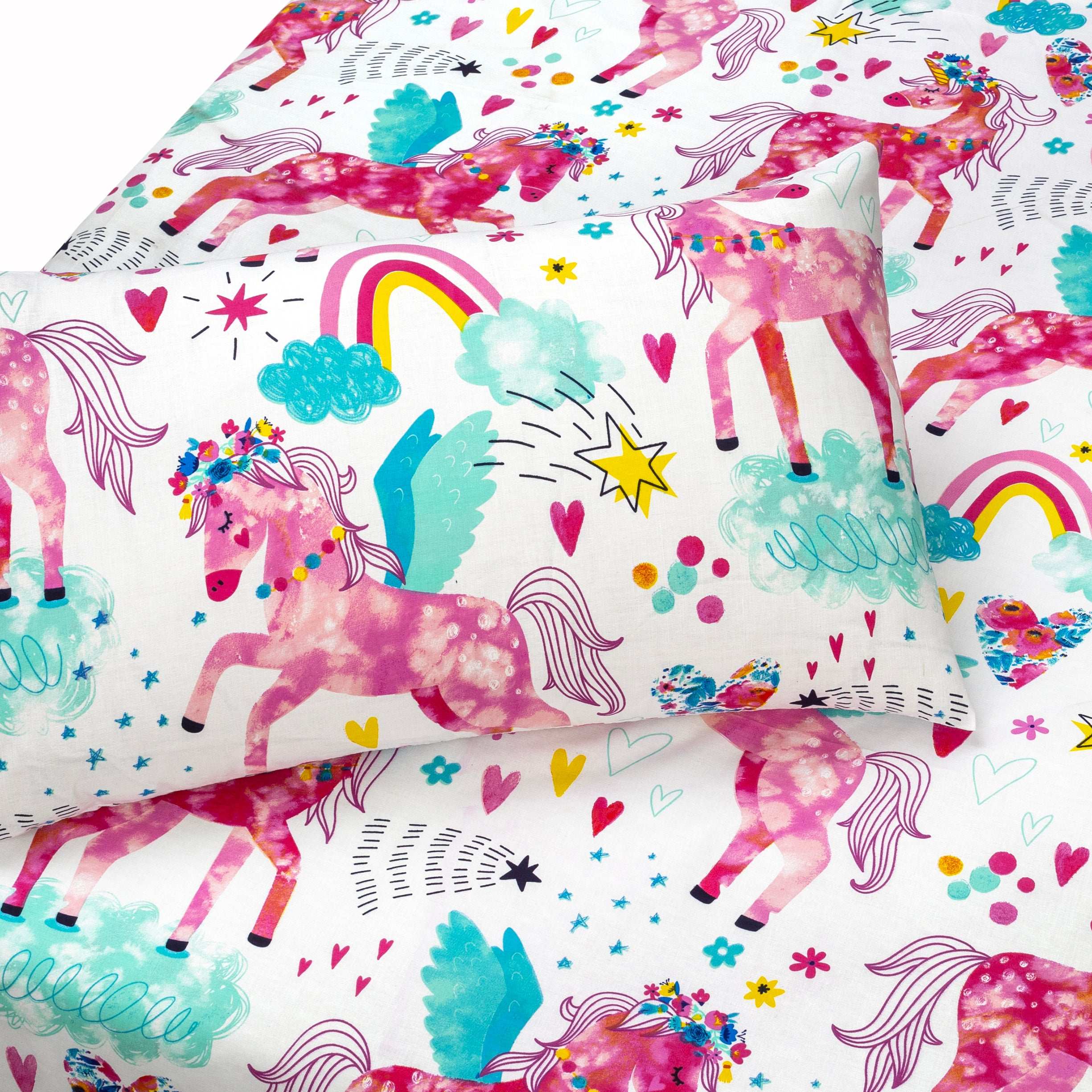 Unicorn Kids Cotton Bed Sheet with Pillow Cover by Alezam Bedding Store