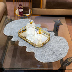 Premium Light Gray Center Table Runner – Rabbit Fur Top with Leather Back by Alezam