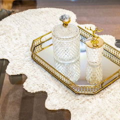 Premium Off-White Rabbit Fur Center Table Runner with Leather Bottom by Alezam