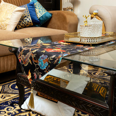 3 Pcs Vintage Style Dark Background Floral Table Runner & Mat Set