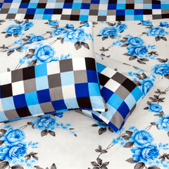 Modern King Size Blue Floral Bedsheet with Pillow Covers by Alezam