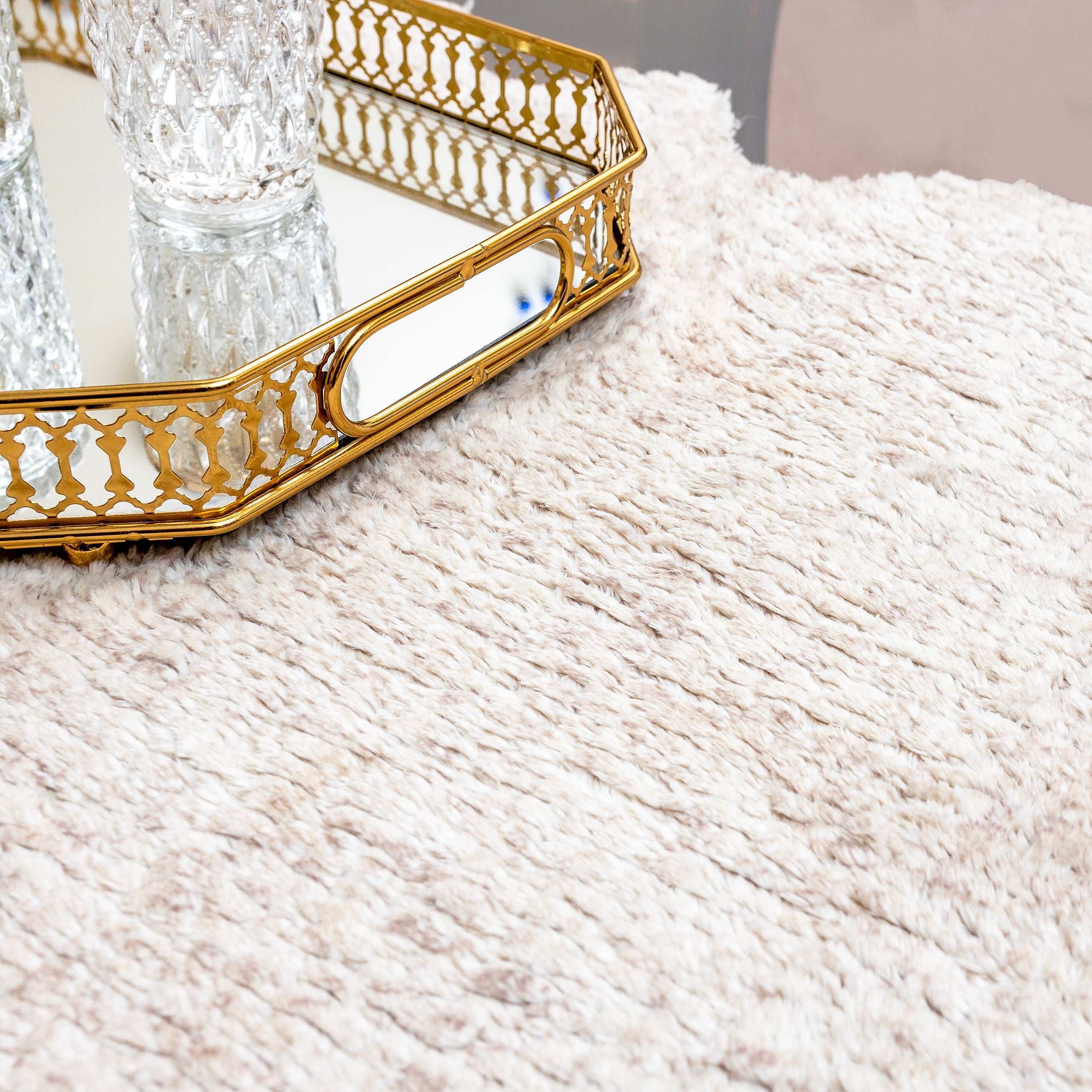 Premium Off-White Rabbit Fur Center Table Runner with Leather Bottom by Alezam