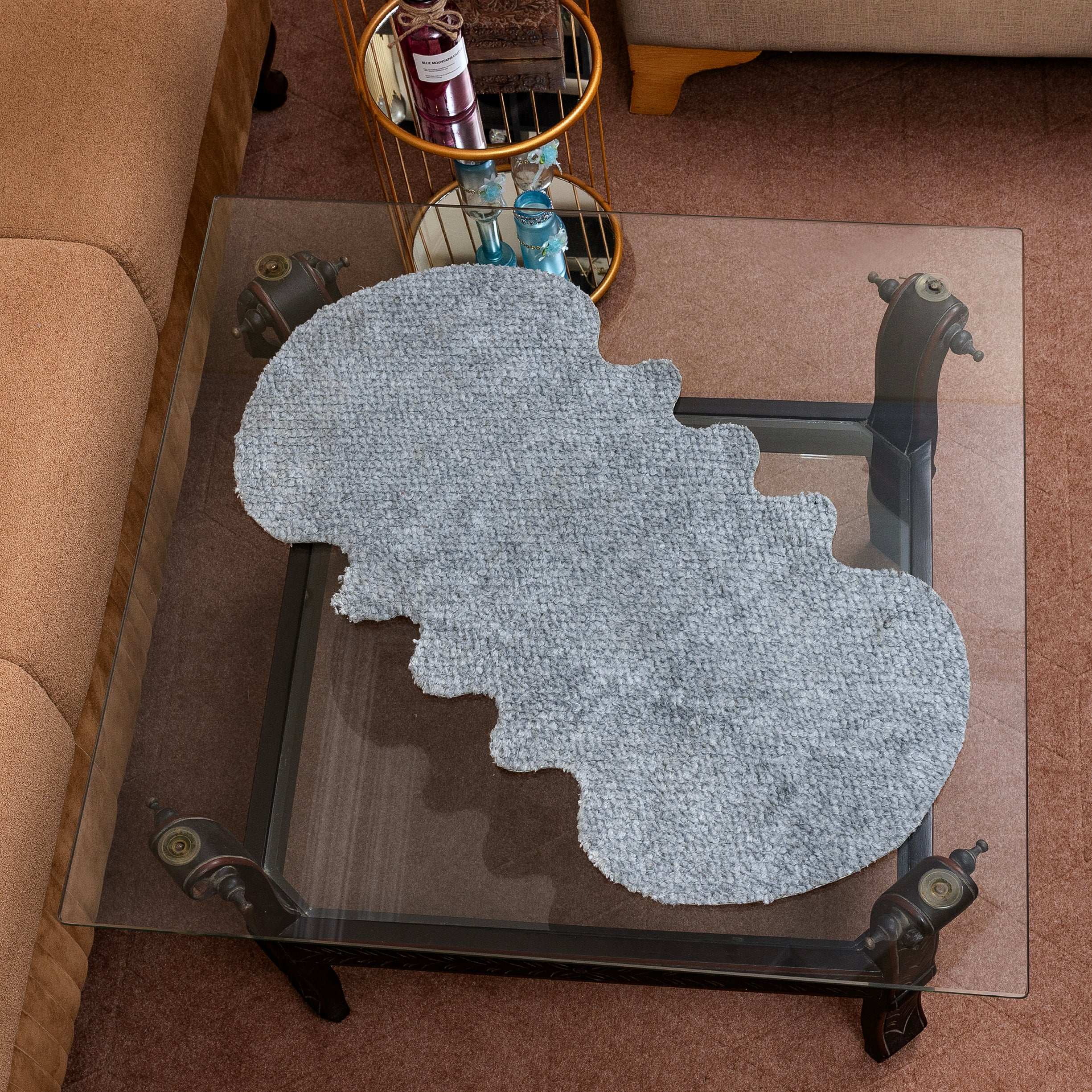 Premium Light Gray Center Table Runner – Rabbit Fur Top with Leather Back by Alezam