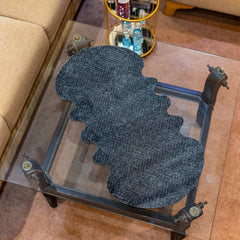 Premium Dark Gray Rabbit Fur Center Table Runner – Leather Base by Alezam