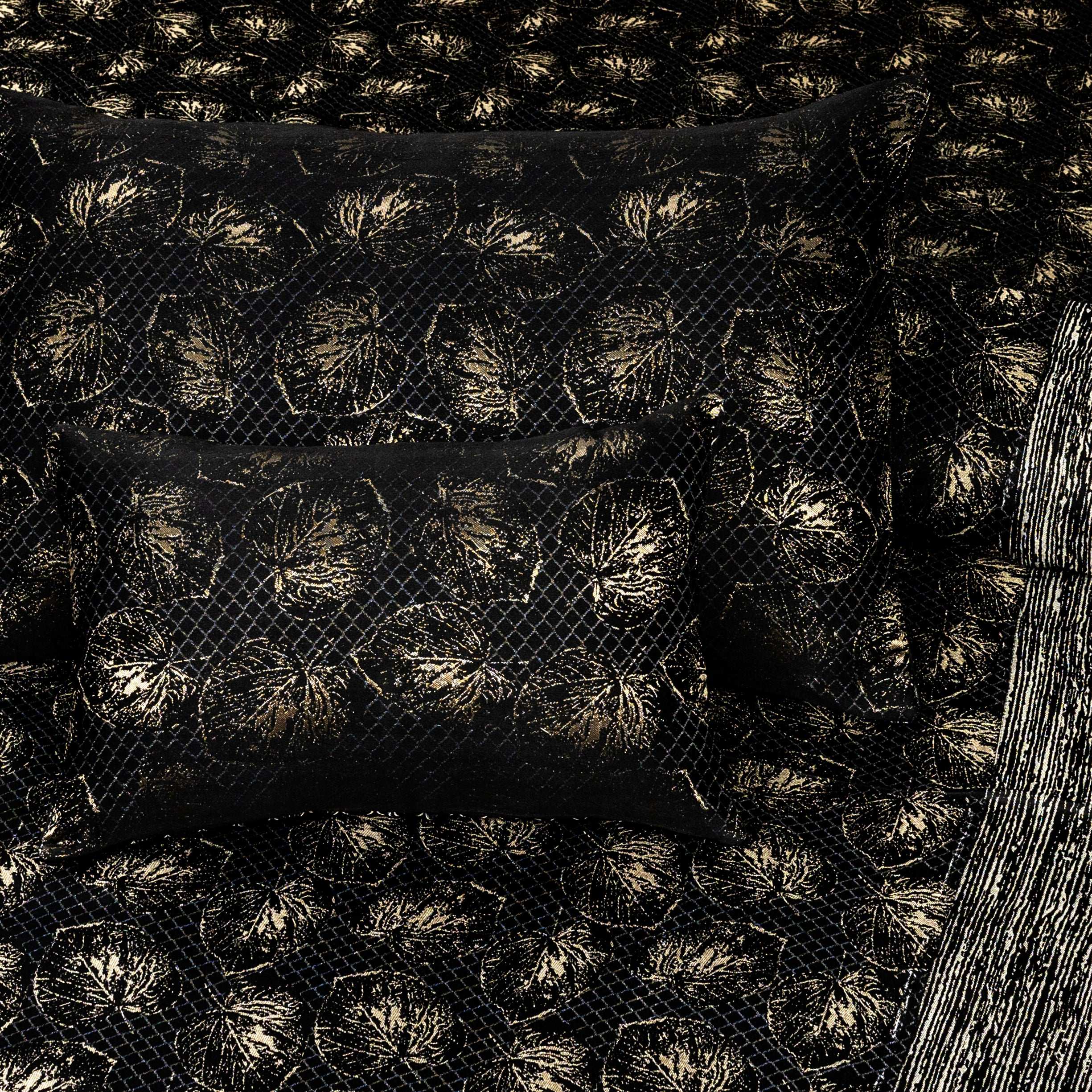 Luxury Satin Silk Jacquard Bed Sheet - 7 Pcs Black King Size Bridal Set