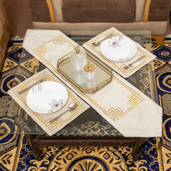 Classic Gold Embroidery Home Decor 03 Pcs Table Runner Set