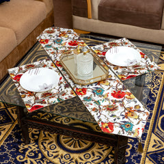 Fresh White Background Floral Print 3 Pcs Table Runner Set