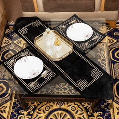 Bold Black Modern Embroidery Home Decor 03 Piece Table Runner