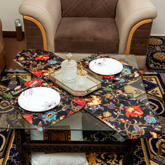 3 Pcs Vintage Style Dark Background Floral Table Runner & Mat Set