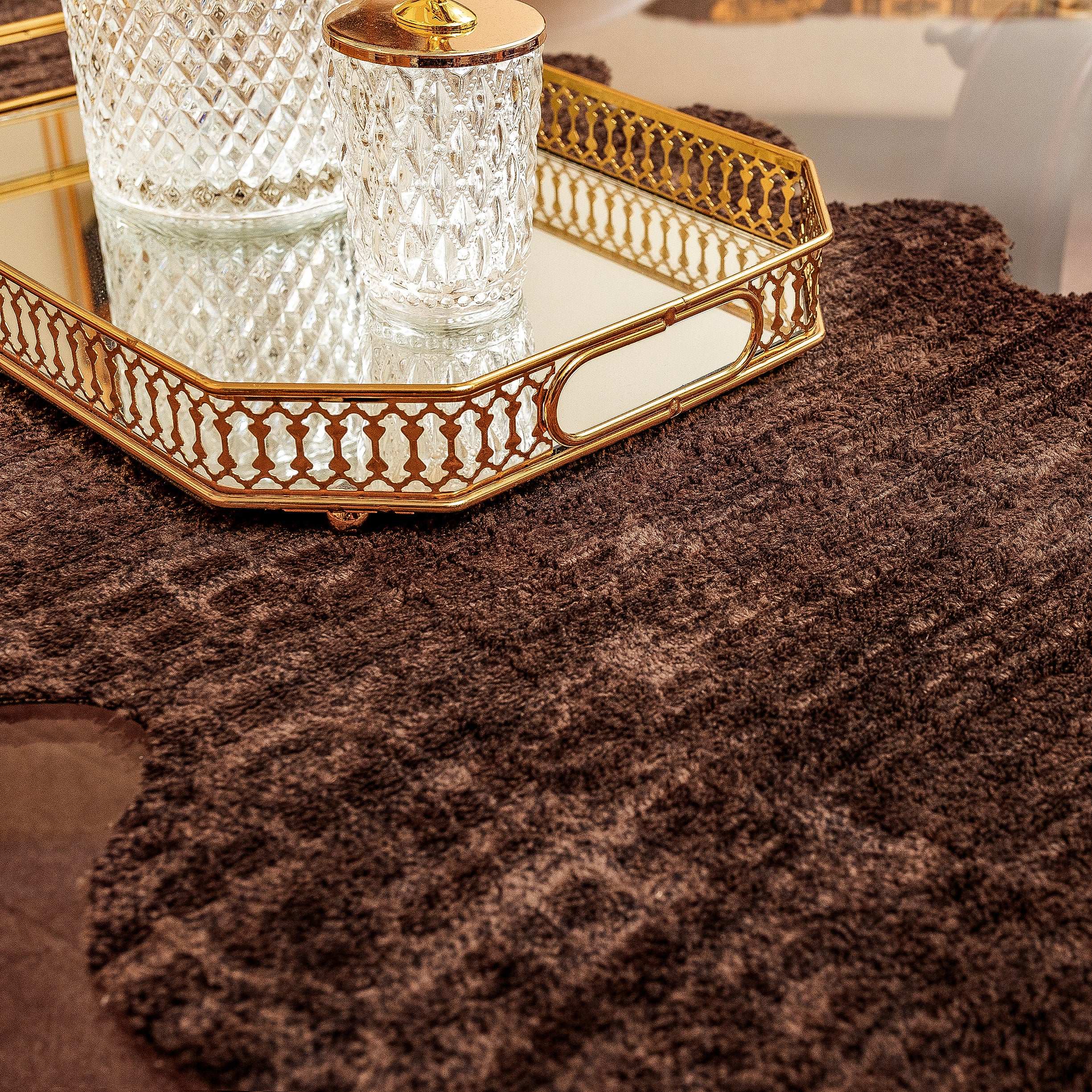 Elegant Brown Rabbit Fur Table Runner – Premium Leather Bottom by Alezam
