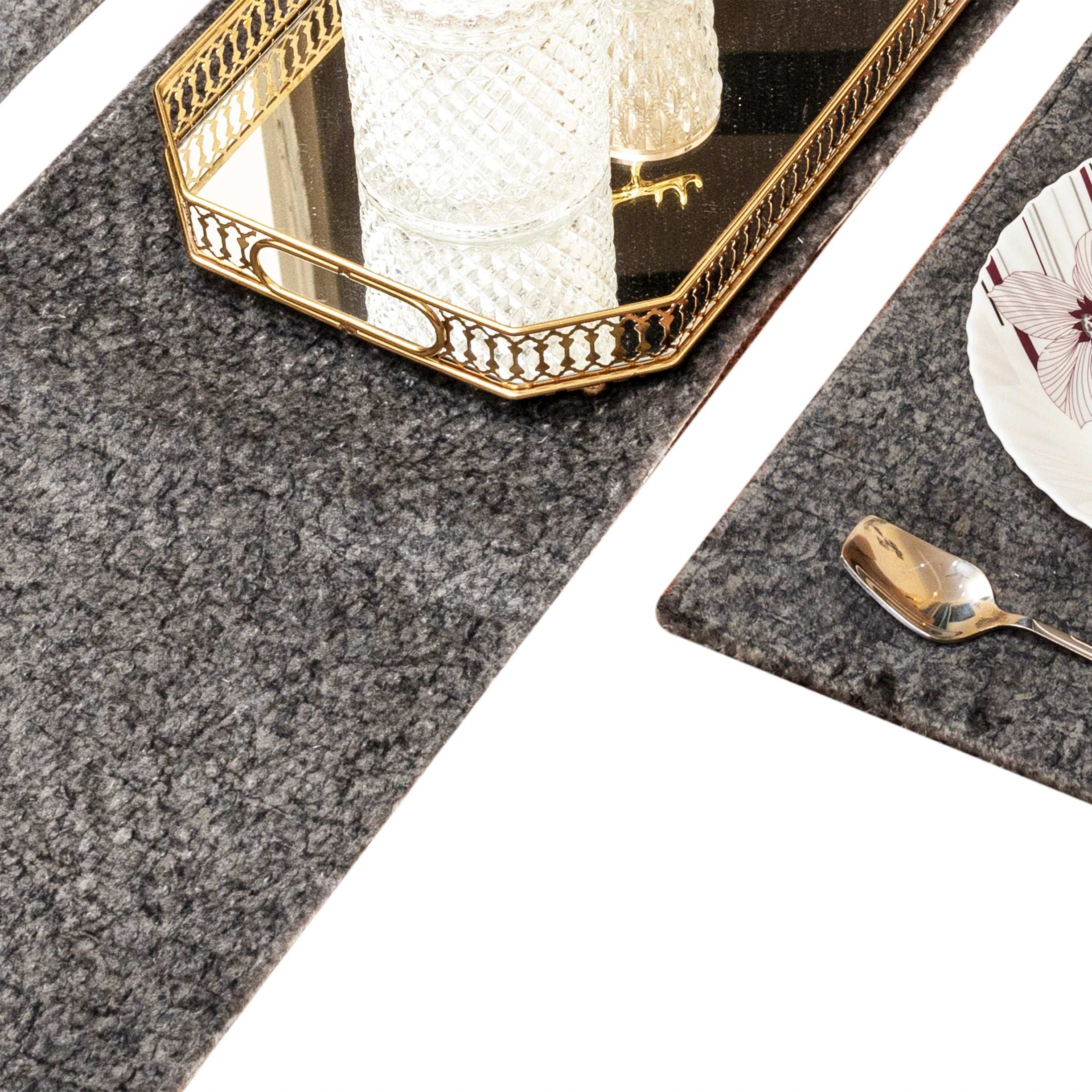 3 Piece Velvet Table Runner Set with Mats for Dining Table
