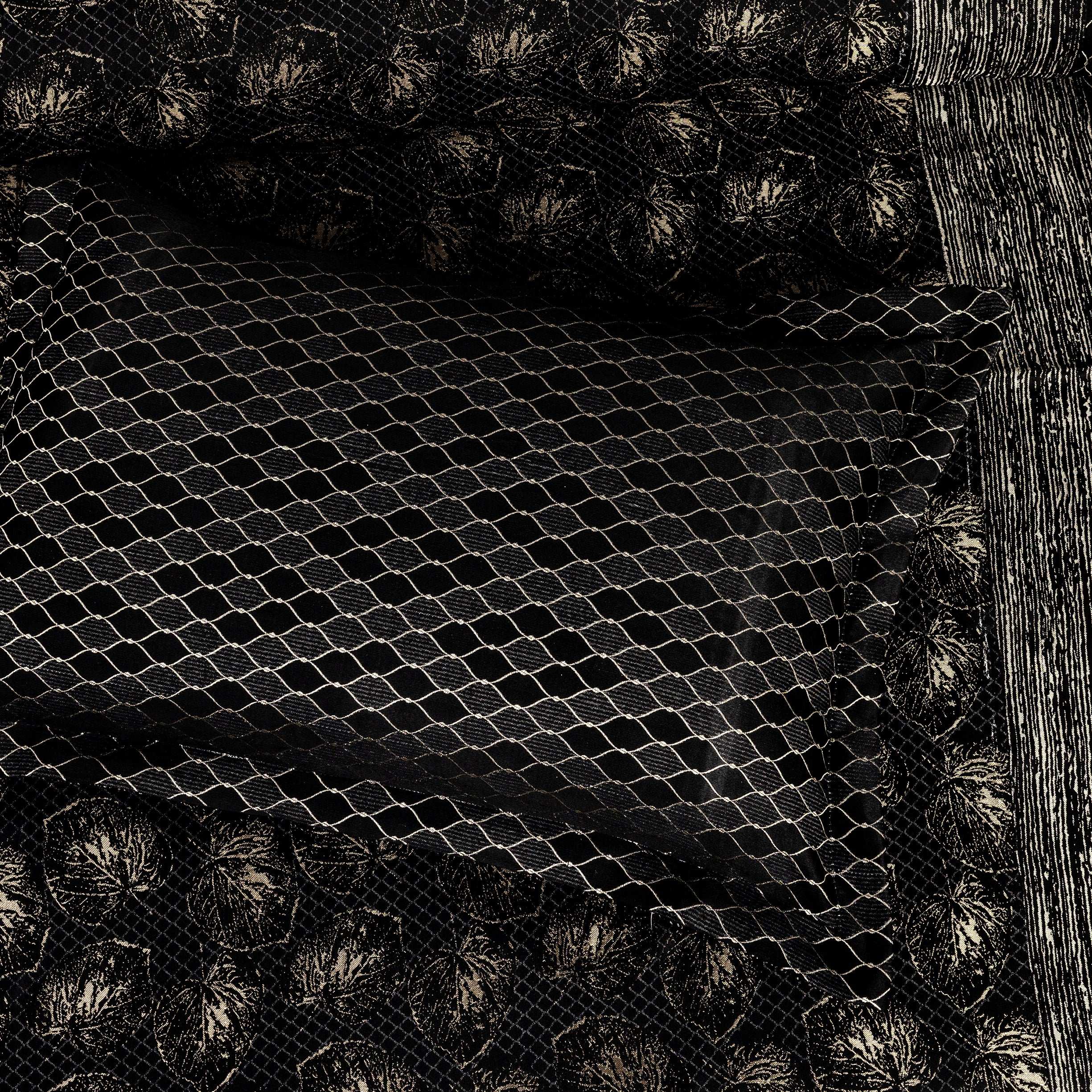 Luxury Satin Silk Jacquard Bed Sheet - 7 Pcs Black King Size Bridal Set