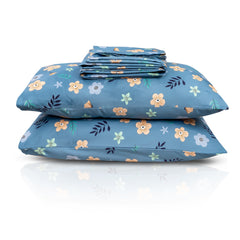 Beautiful King Size Blue Bedsheet with All Over Flower Print by Alezam