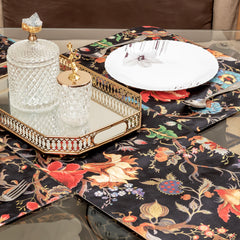 3 Pcs Vintage Style Dark Background Floral Table Runner & Mat Set