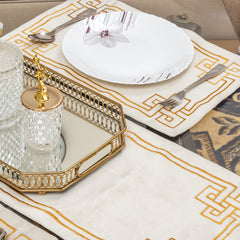 Classic Gold Embroidery Home Decor 03 Pcs Table Runner Set