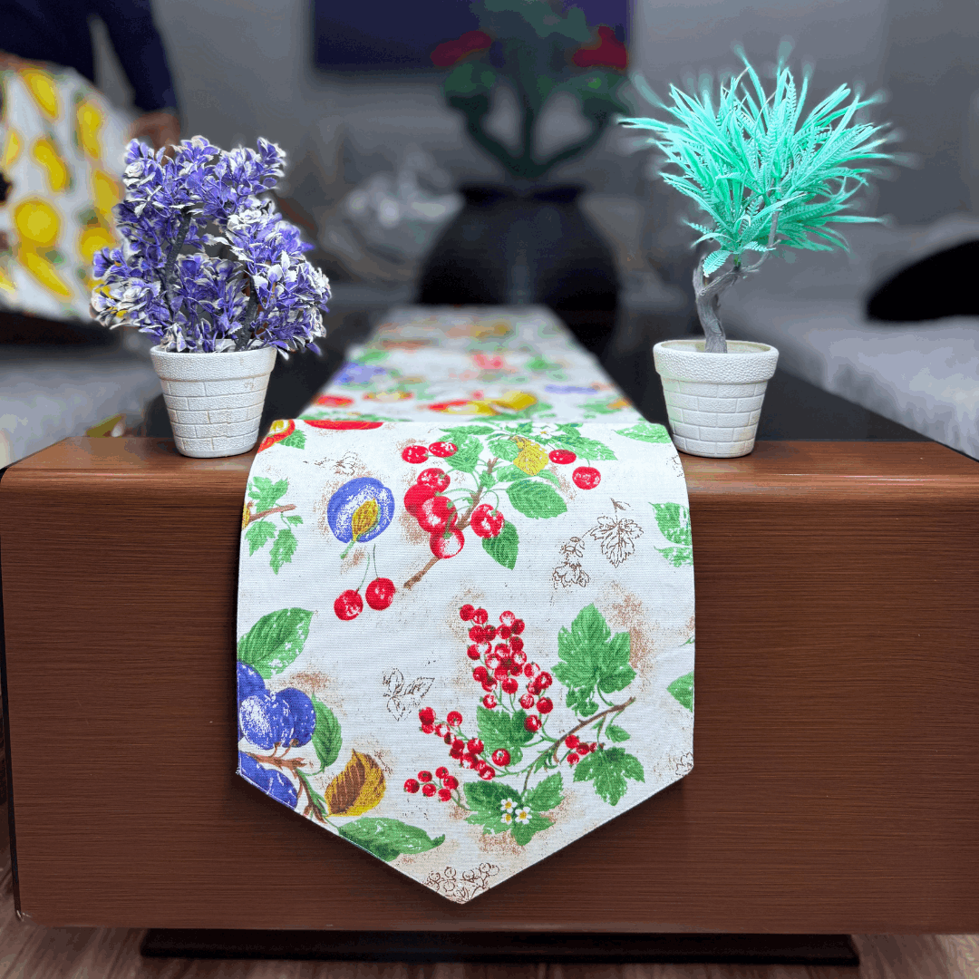 Elegant Floral and Fruit Print Table Runner for a Trendy Look - 09 PCS Set