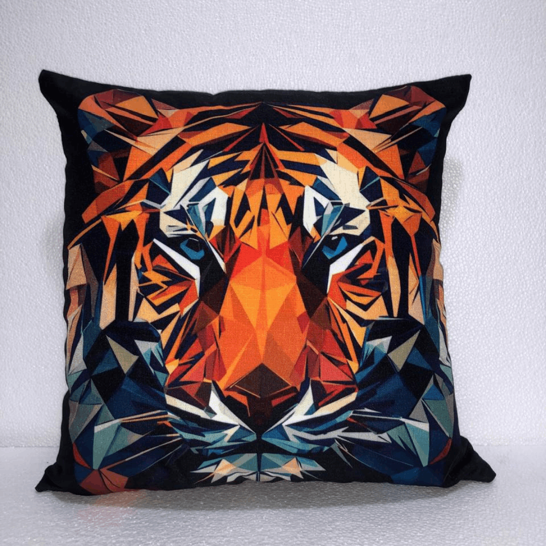 Abstract Tiger Cushion Cover – Modern Jungle Decor Pillow for Couch or Sofa 16x16