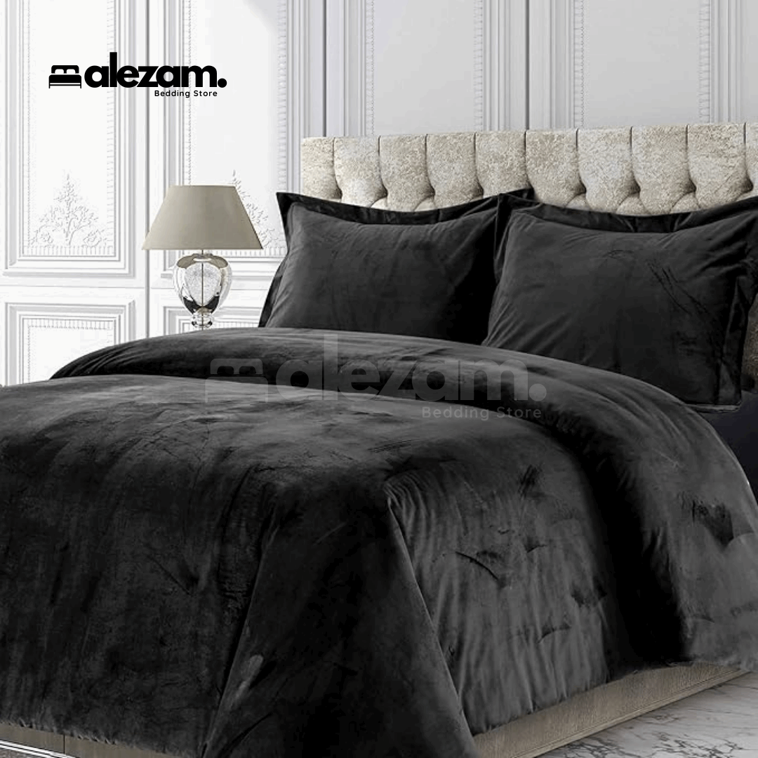 Alezam 3-Pcs King Size Dark Gray Velvet Duvet Cover Set