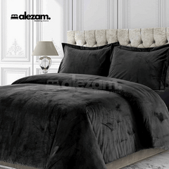 Alezam 3-Pcs King Size Dark Gray Velvet Duvet Cover Set