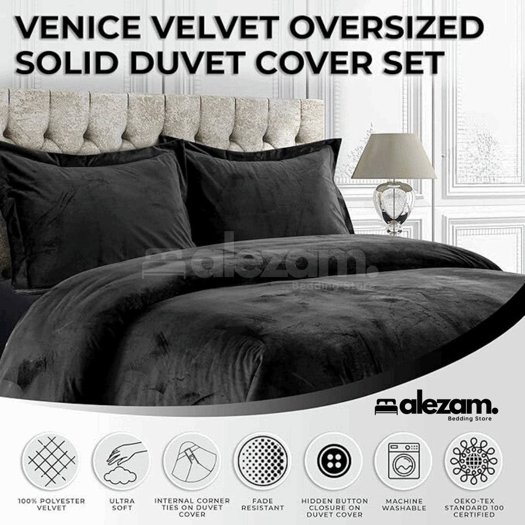 Alezam 3-Pcs King Size Dark Gray Velvet Duvet Cover Set