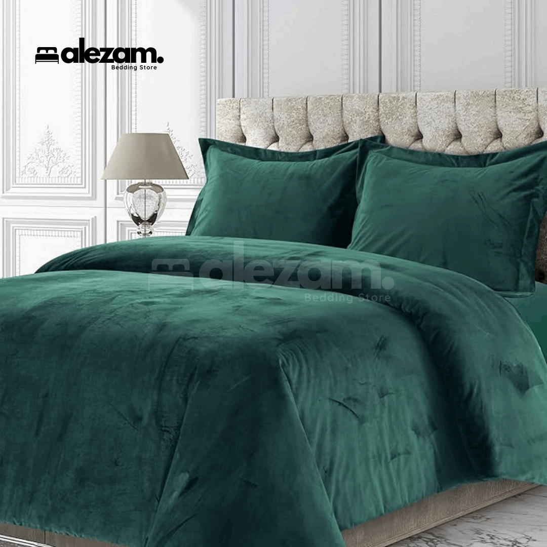 Alezam 3-Pcs King Size Sea Green Velvet Duvet Cover Set