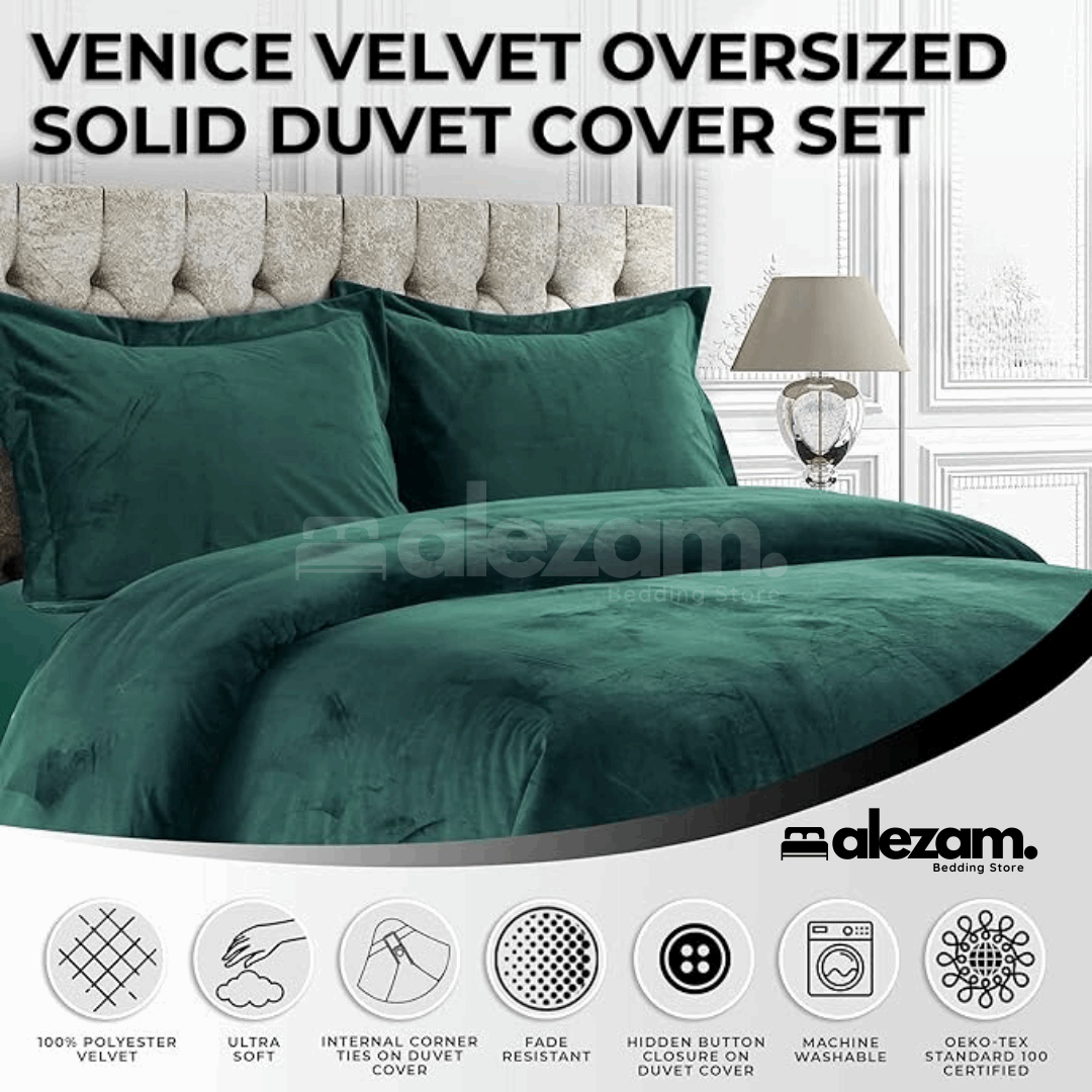 Alezam 3-Pcs King Size Sea Green Velvet Duvet Cover Set