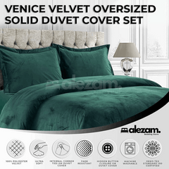 Alezam 3-Pcs King Size Sea Green Velvet Duvet Cover Set